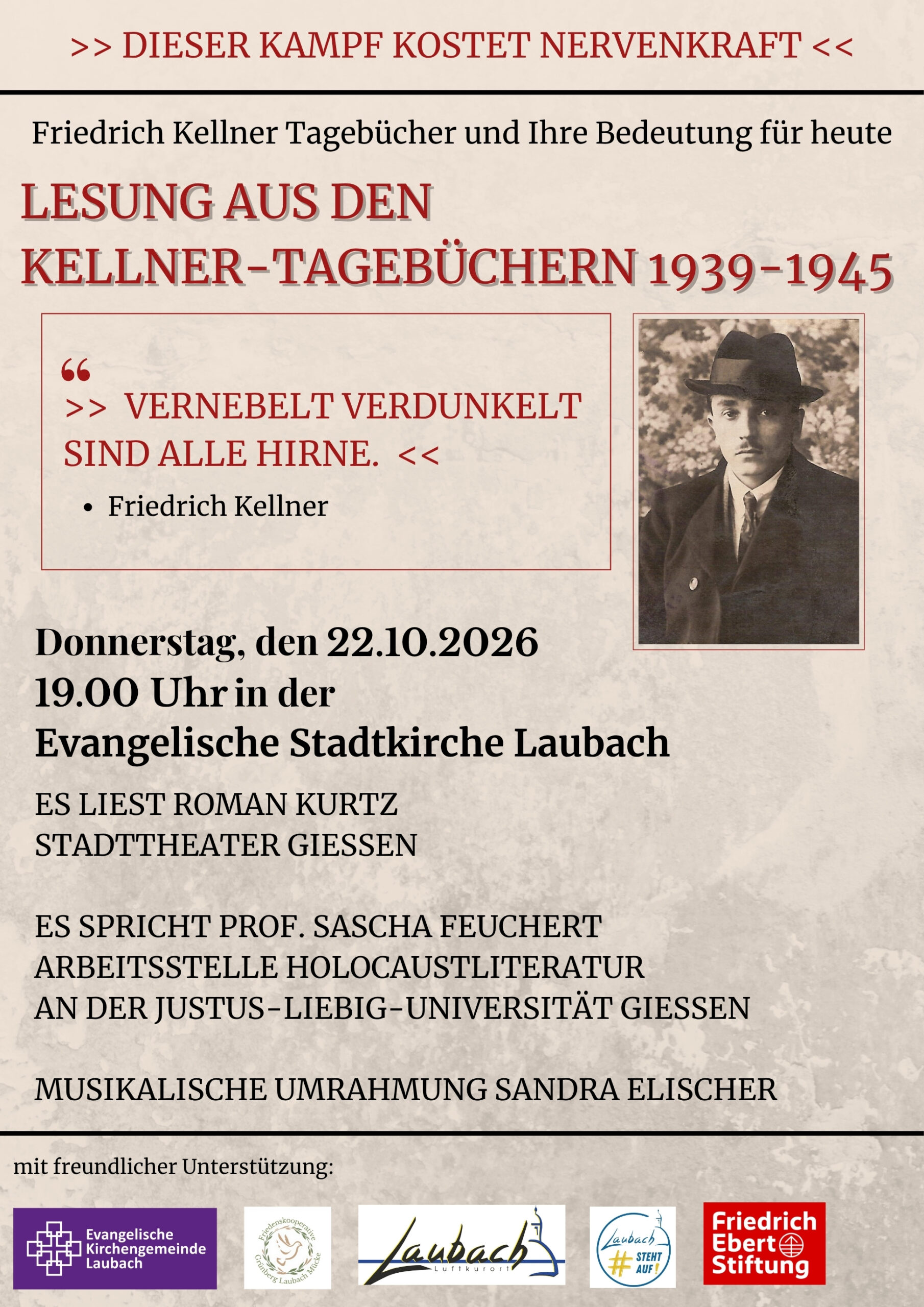 Lesung aus den Kellner-Tagebücher "Vernebelt verdunkelt sind alle Hirne."